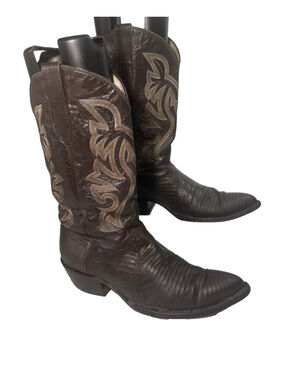 COWTOWN TEJU LIZARD BROWN LEATHER Cowboy Boots size 11.5 D style J838  USA